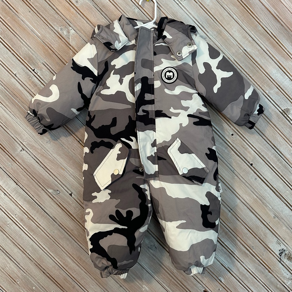 Murmurbear Grey Camouflage Fleece Lined Winter Snowsuit Baby